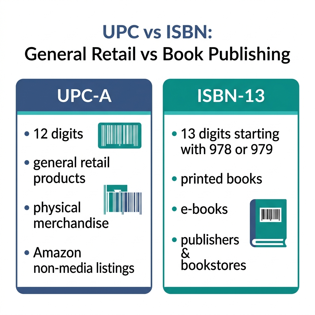 Comparison visual showing UPC-A vs ISBN-13 barcode usage